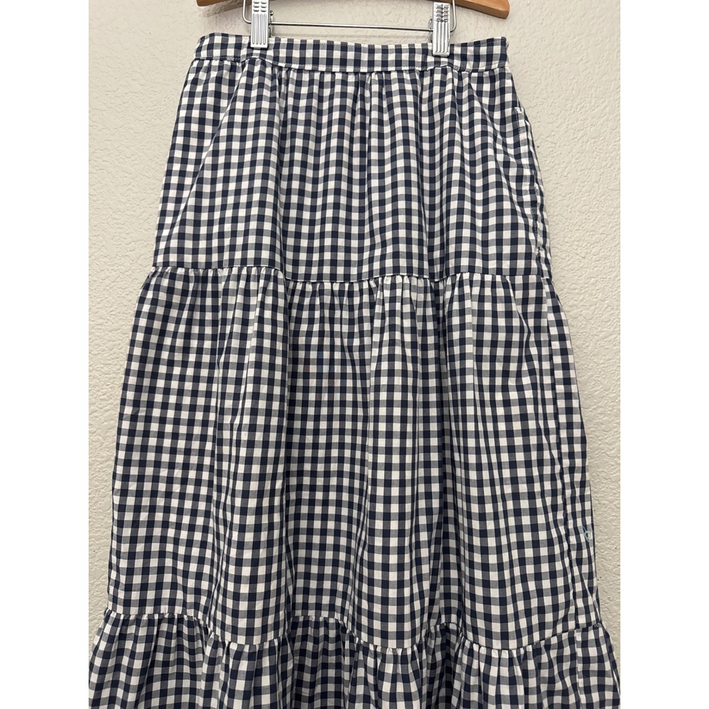 Abercrombie & Fitch Blue White Gingham Tiered Midi Skirt Boho Cottagecore XS - Picture 2 of 11